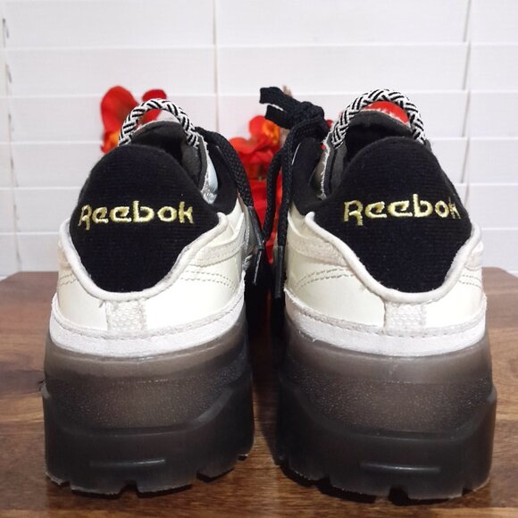 SOLD🟣🟣🟣🟣🟣🟣🟣🟣Platform Cardi B Reebok White Black Sneakers Sz 8 Women's - Picture 4 of 11